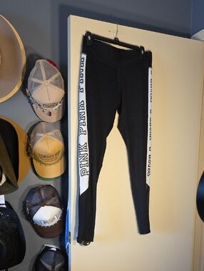 PINK Victoria's Secret Black Leggings with White Side Logo Panels